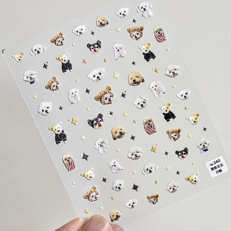 Lovely Dog Cat Animal Bunny 3D Soft Embossed Relief Self Adhesive Nail Art Stickers Cute Pretty Puppy Kitty Star Manicure Decals