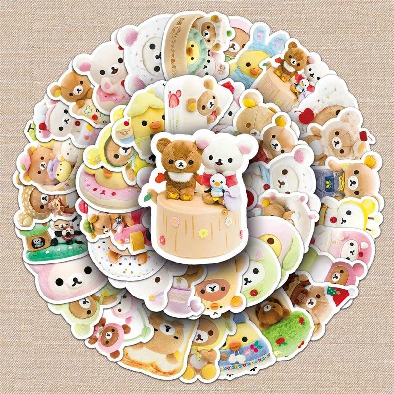 Cute Rilakkuma Stickers 54 Pieces Set Anime Cartoon Bear Kawaii Scrapbooking Sticker Book Decor Waterproof