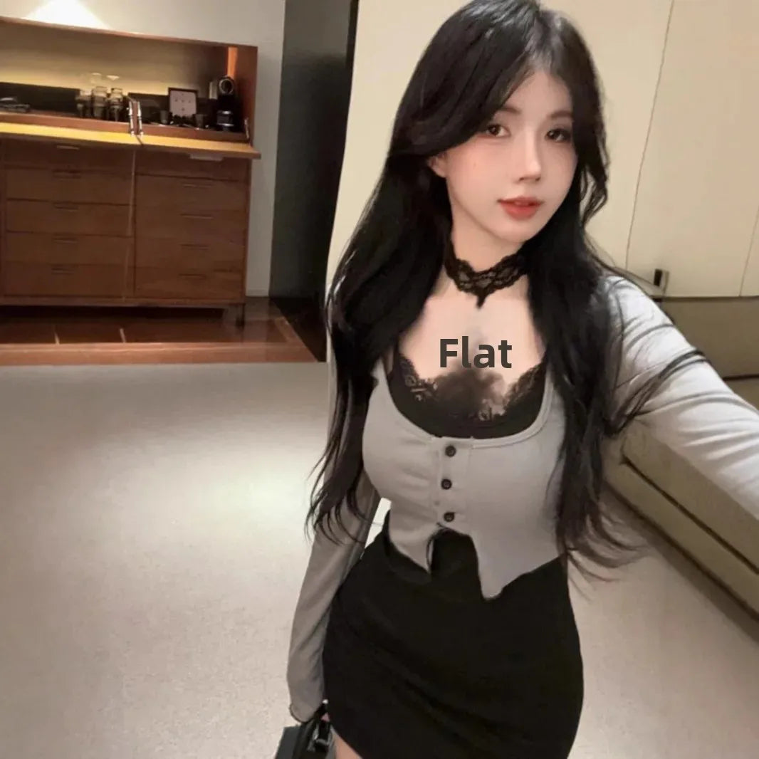Sexy Cat Girl Spicy Short Skirt Long Sleeve Lace Hollow out Black Butterfly Knot Neckline Dress Mini Dress Chinese Brand