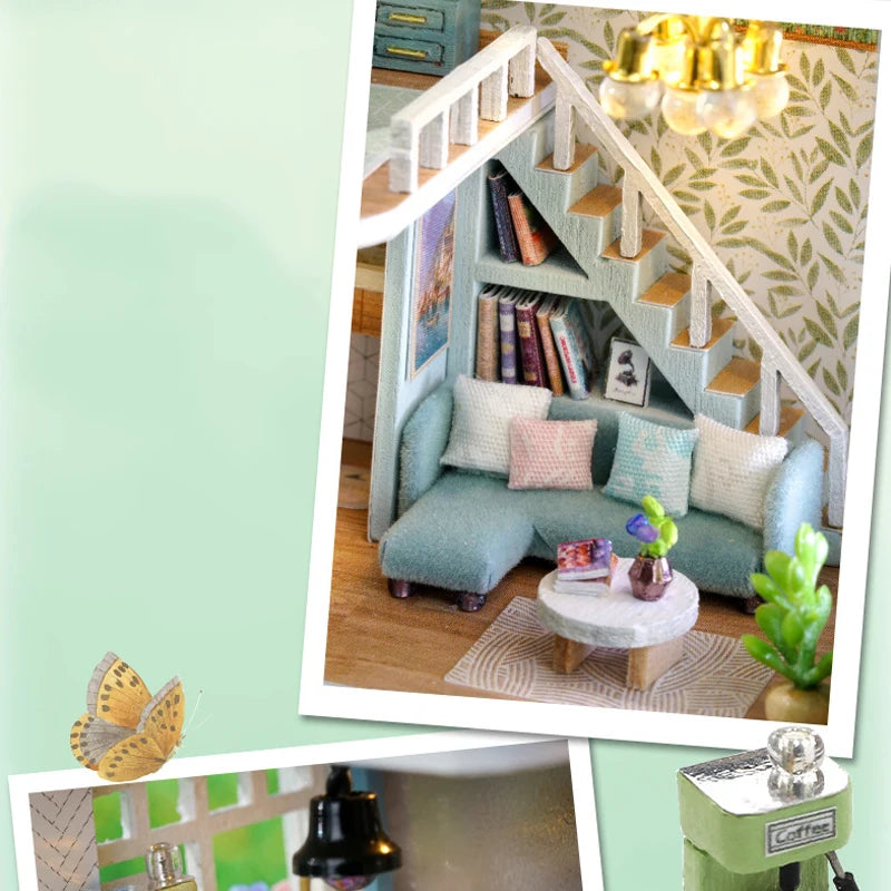 Diy Mini Wooden Dollhouse With Furniture Light Doll House Casa Assembly Model Pink Princess Villa Architecture Kit Toys Birthday