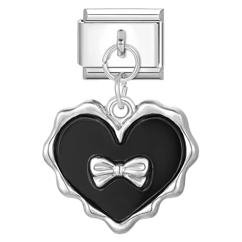 Black NO.8 Ball Cats Eyes Tai Chi Butterfly Heart Italian Charm Links Fit 9mm Stainless Steel Bracelet Women DIY Making Gifts