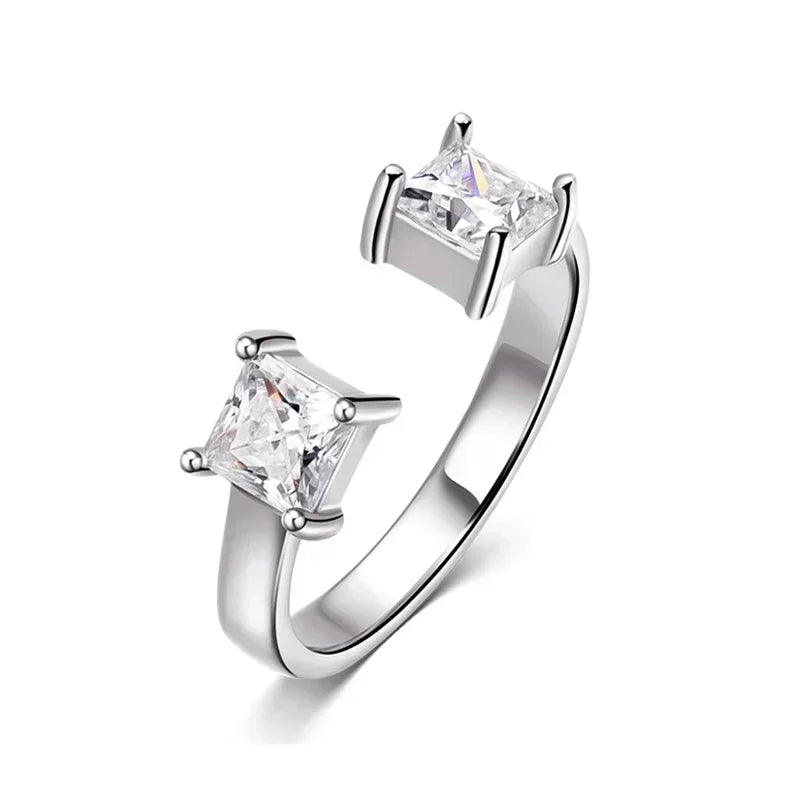 Smyoue 1CTTW 4.5mm Princess Cut Certified Moissanite Rings for Women Adjustable 100% 925 Sterling Silver Wedding Party Band Gift