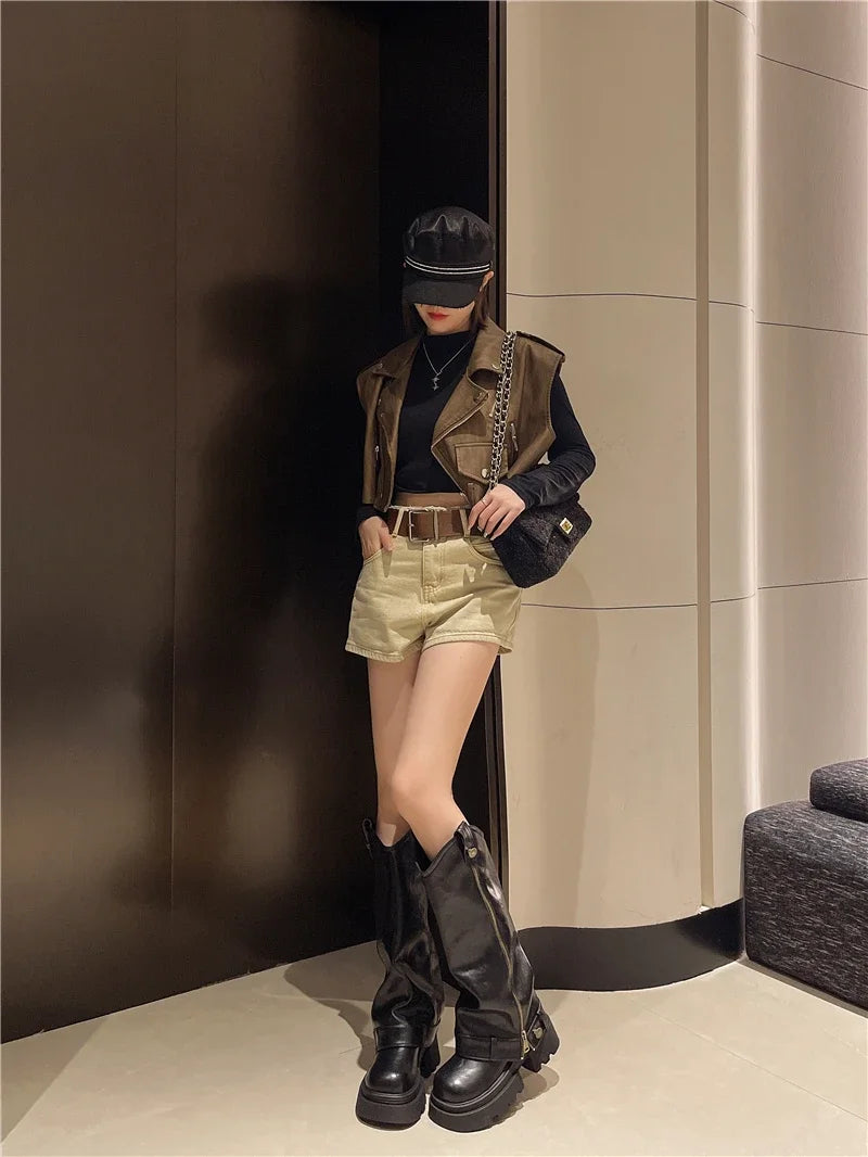 Women's Boots 2025 New Style Retro High Western Boots for Autumn and Winter Fashion Versatile Female Knight Boots