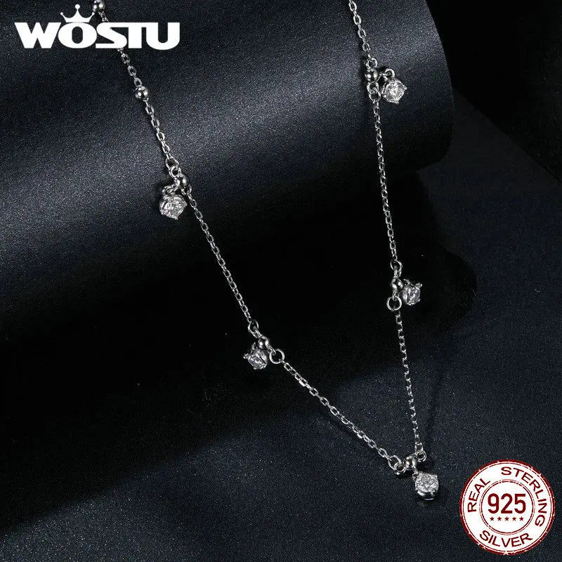 WOSTU 0.5CT Moissanite Bead Chain Necklace For Women 925 Sterling Silver Diamond Cut Starry moissanite Neckalces Party Jewelry