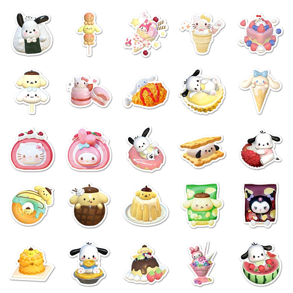 10/30/50pcs Cartoon Sanrio Food Stickers Cute Kuromi My Melody Sticker Water Bottle Fridge Phone Laptop Graffiti Decals Kids Toy
