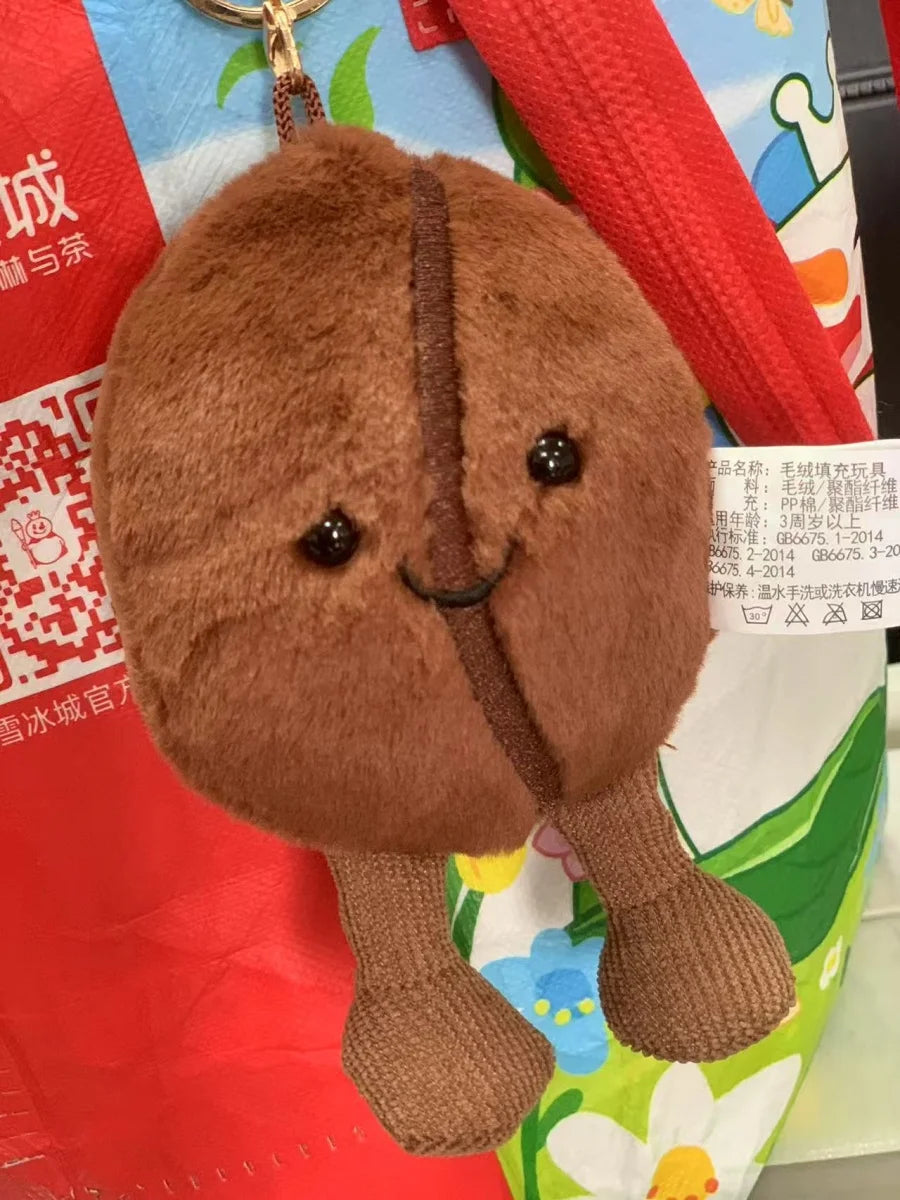 Jellycat Coffee Bean Bag Pendant Cartoon Stuffed Smiling Coffee Food Plushies Cute Key Chain Soft Doll Birthday Gifts Girl