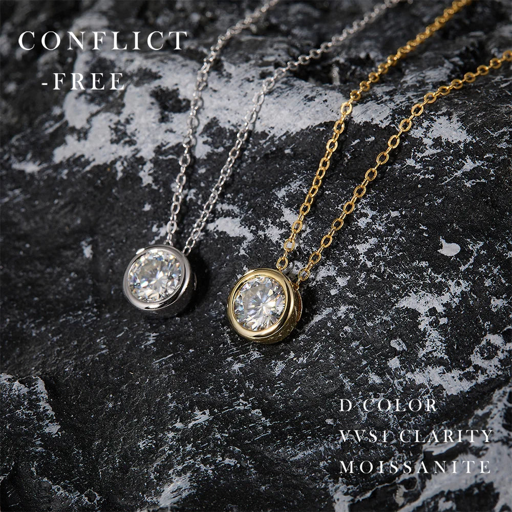 1 Carat Moissanite Necklace Necklace Woman Round Pendant 925 Sterling Silver 18K Gold Plated GRA Certificate