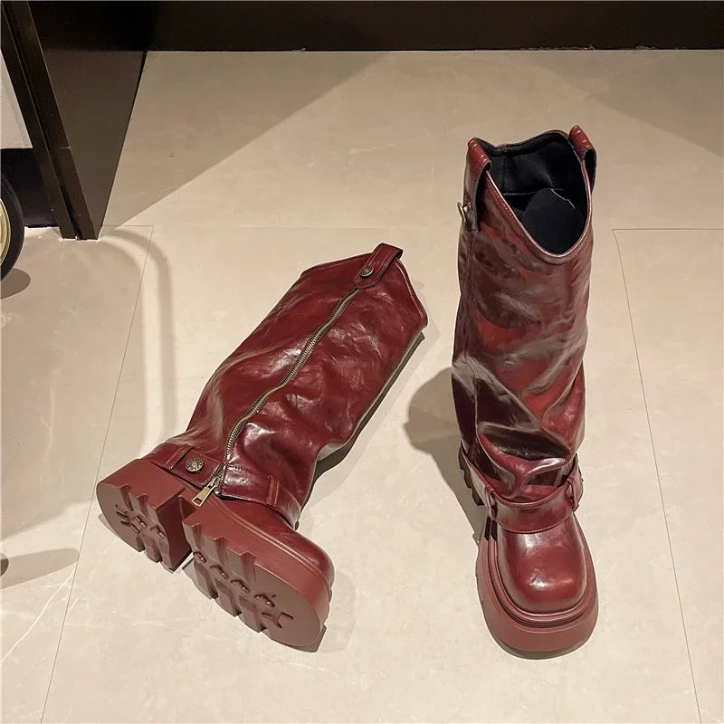 Women's Boots 2025 New Style Retro High Western Boots for Autumn and Winter Fashion Versatile Female Knight Boots