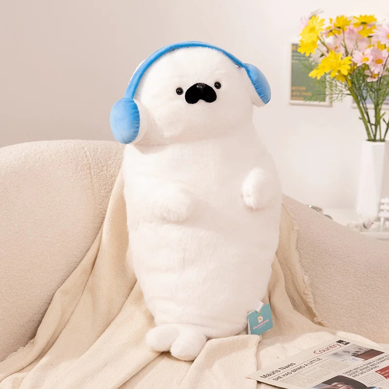 High Quality Genuine Kawaii Cartoon Sea Creature Otter Plush Doll Pillow Headset Blue Seal Otter Stuffed Animal Birthday Gift