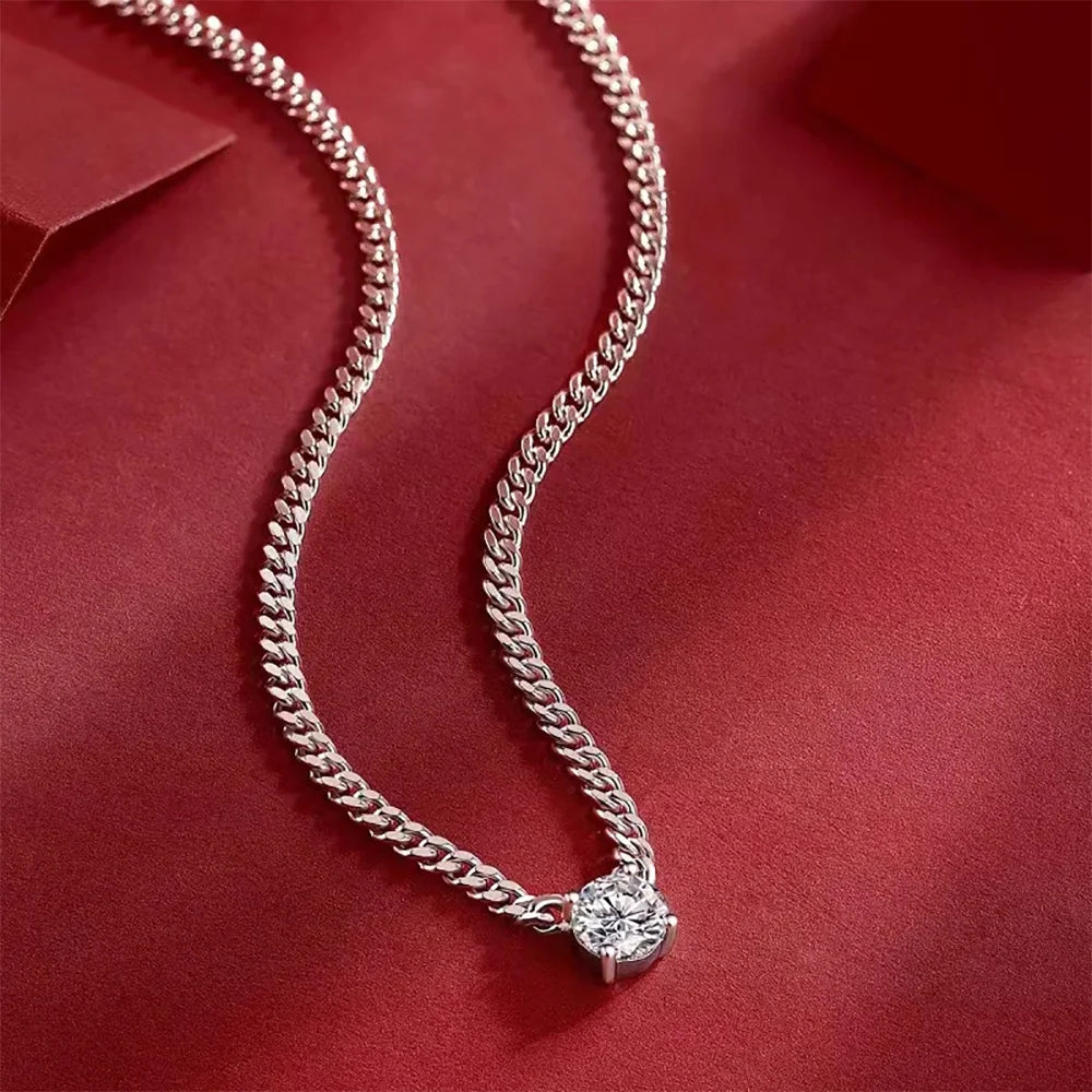Lycfn 1/2/3ct Moissanite Colorful Cuban Chain 925 Sterling Silver 18k Gold Plated With GAR Necklace for Women Men Fine Jewelry