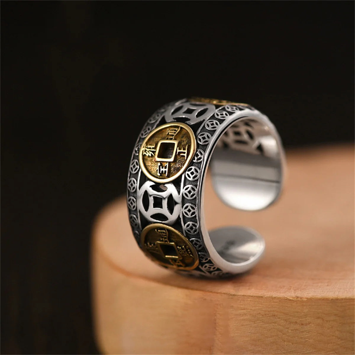 Chinese Style Vintage Copper Coin Opening Ring For Men Women Unisex Feng Shui Pixiu Rings Amulet Wealth Lucky Jewelry Best Gift