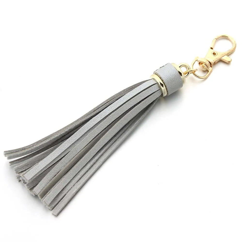 Hot selling copper alloy lobster buckle leather tassel pendant keychain bag accessories for women