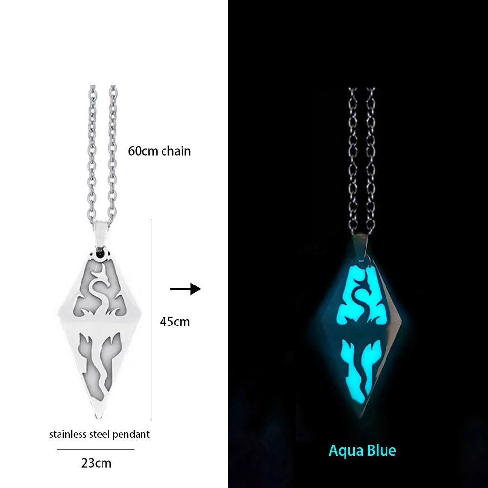 Hiphop Rock Stainless Steel Chain Luminous Alloy Dragon Pendant Glowing Necklace Night Dance Disc Glow In The Dark Necklace