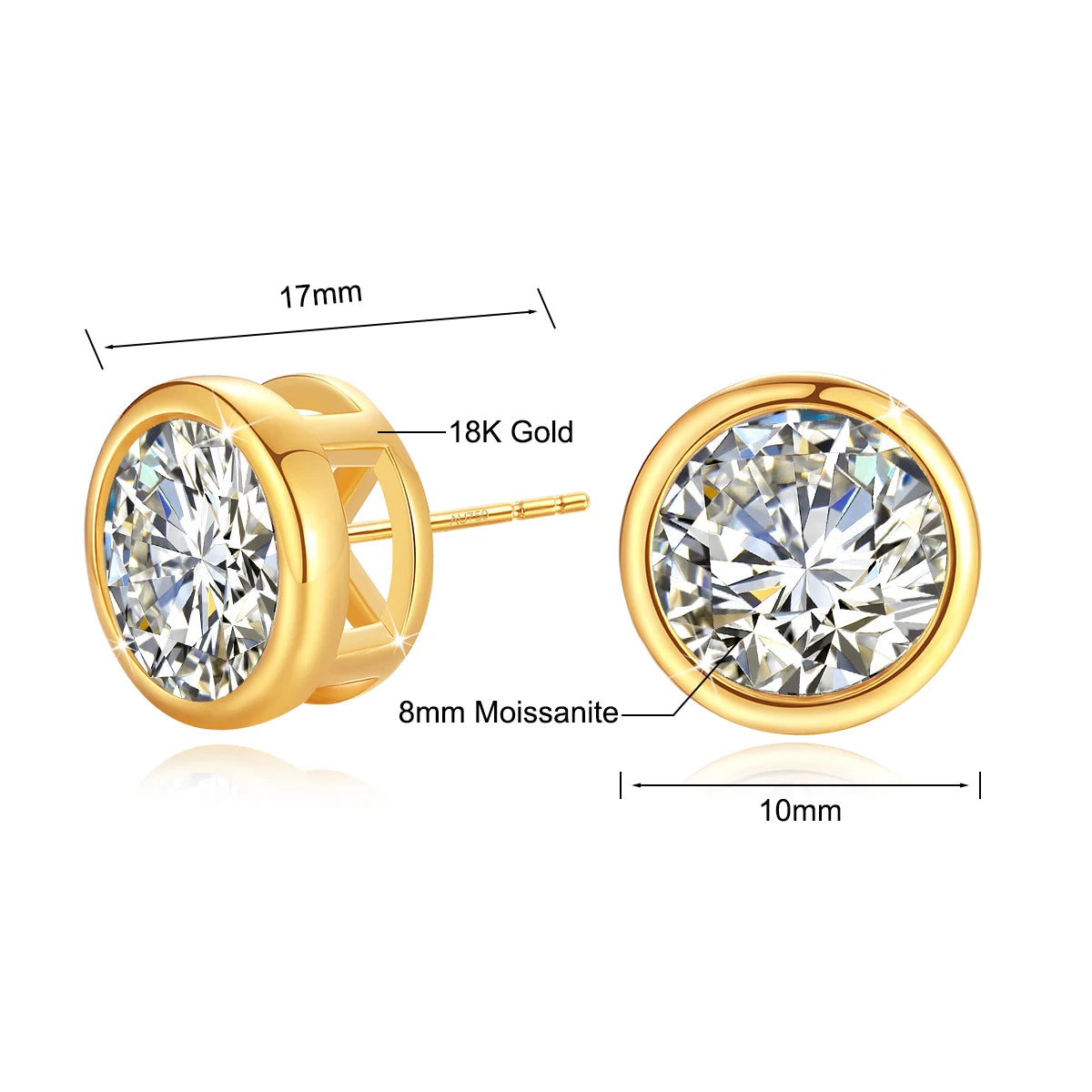 Real 18K Gold AU750 D Color Moissanite Stud Earrings for Women Men Lab Grown Diamond Ear Studs Fine Jewelry Valentine's Gift
