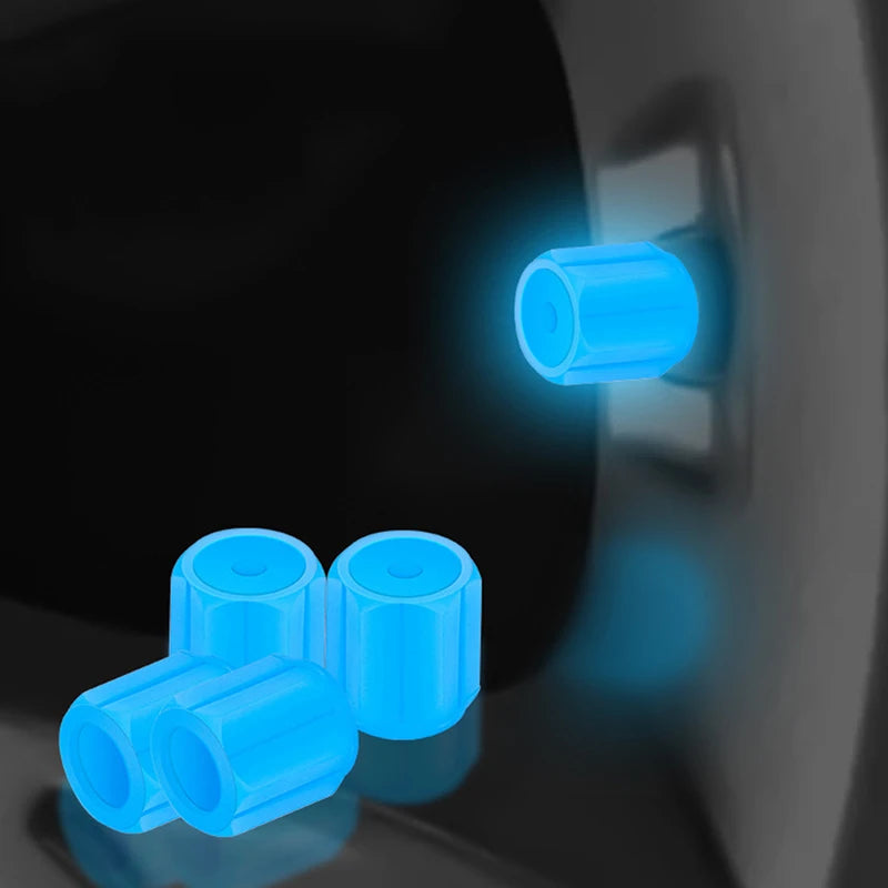 4pcs Universal Fluorescent Luminous Tire Valve Stem Covers Car Tire Valve Cap Green /Yellow/Blue/Red Fluorescent Powder