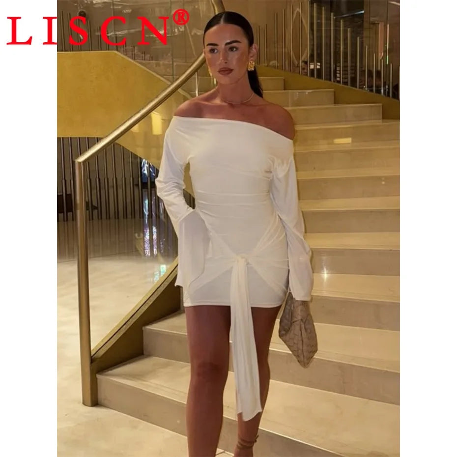 10 Bulk Items Wholesale Lots Dresses Women Long Sleeve Skew Collar Bandage Bodycon Dress Sexy Club Party Y2k Clothing K15812_1