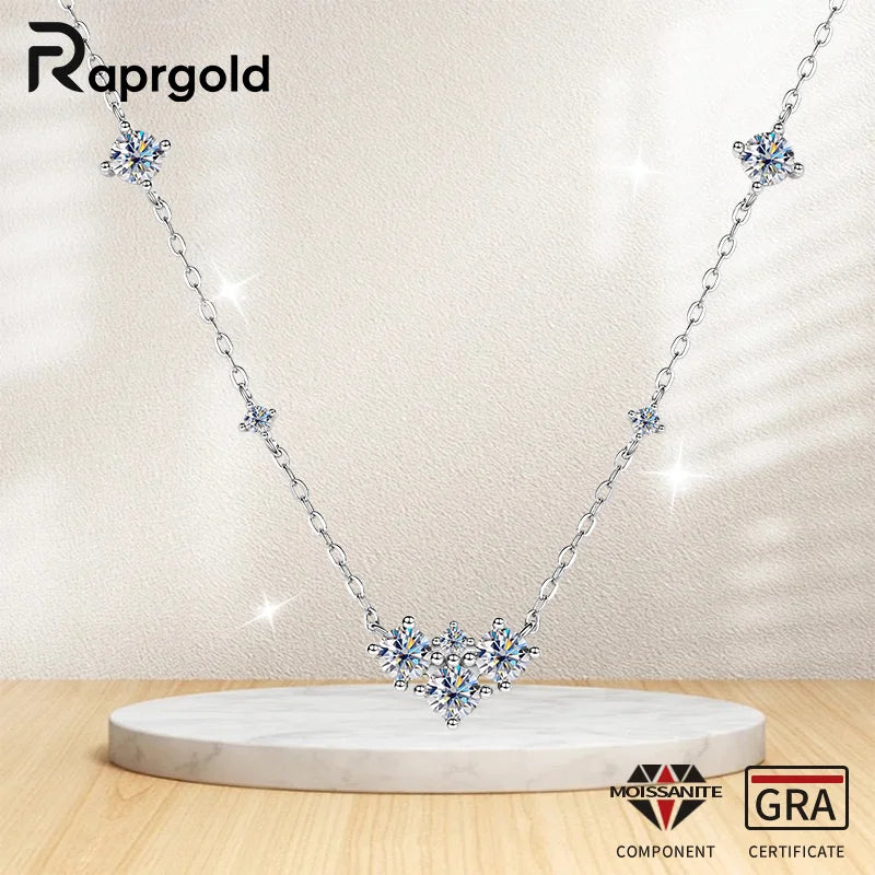 RAPRGOLD GRA Certified Full Round Moissanite Diamond Pendant Necklace for Women S925 Sterling Silver Fine Jewelry Gift Collares