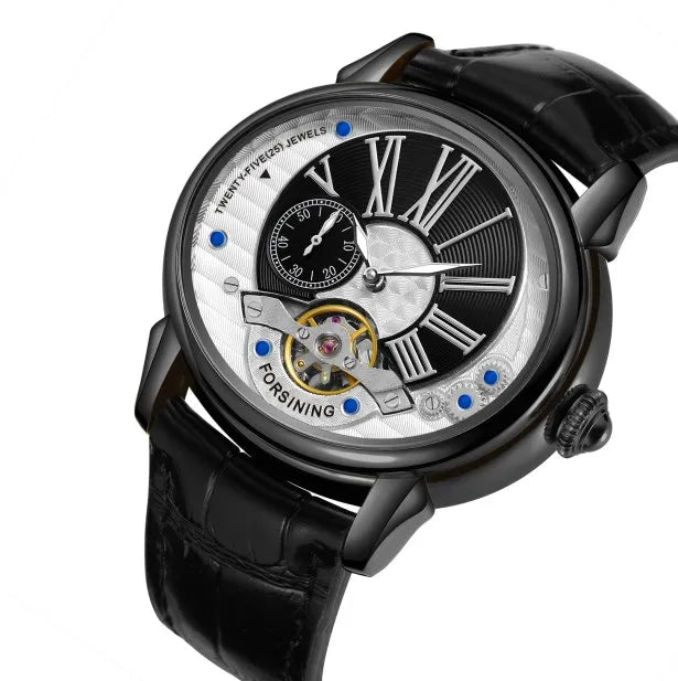 Forsining 367A Tourbillion Fashion Wave Black Golden Clock Roman Scale Mens Automatic Mechanical Watches Top Brand Luxury