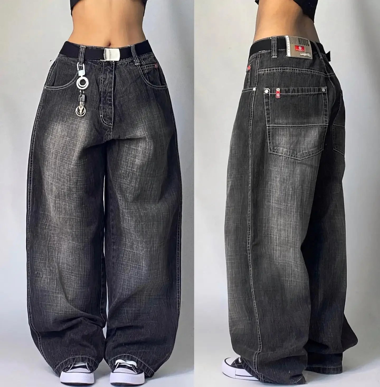 Y2K Fashion New Letters Embroidered Washed Baggy Jean Women Gothic Harajuku Vintage Hip Hop Pop Casual High Waist Wide Leg Pants