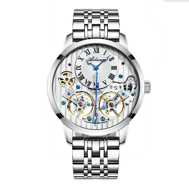 AILANG Double Tourbillon Men Watches Leather Wrist Mechanical Watches Automatic Flying Tourbillon Watches Waterproof Relogio