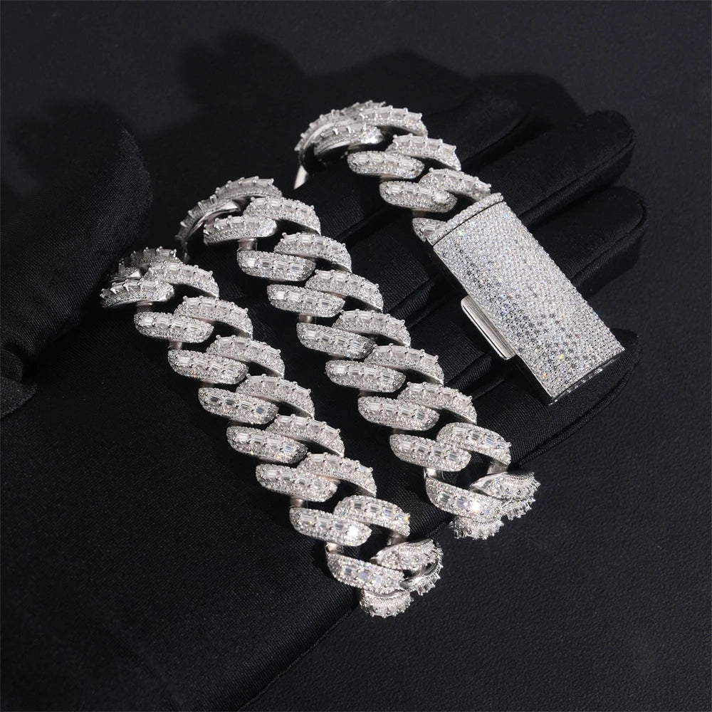 Wong Rain Hip Hop Rock 925 Sterling Silver VVS1 3EX D Real Moissanite Full Diamonds Gems 18 MM Cuban Chain Necklace Fine Jewelry