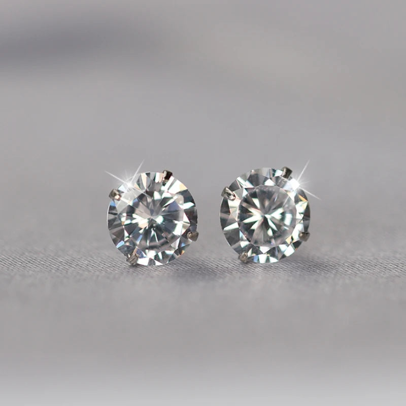 100% Real 925 Sterling Silver Jewelry Women Fashion Cute Tiny Clear Crystal CZ Stud Earrings Gift for Girls Teens Lady