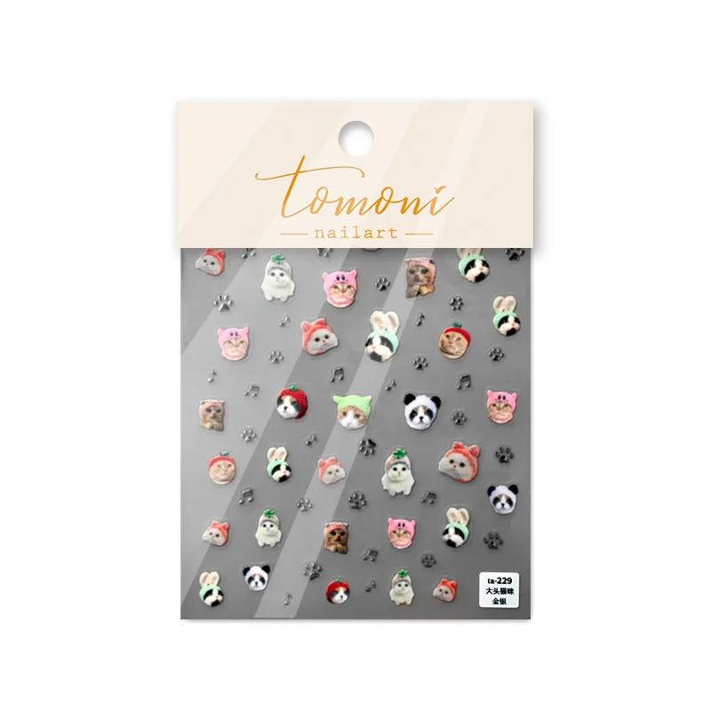 Lovely Dog Cat Animal Bunny 3D Soft Embossed Relief Self Adhesive Nail Art Stickers Cute Pretty Puppy Kitty Star Manicure Decals