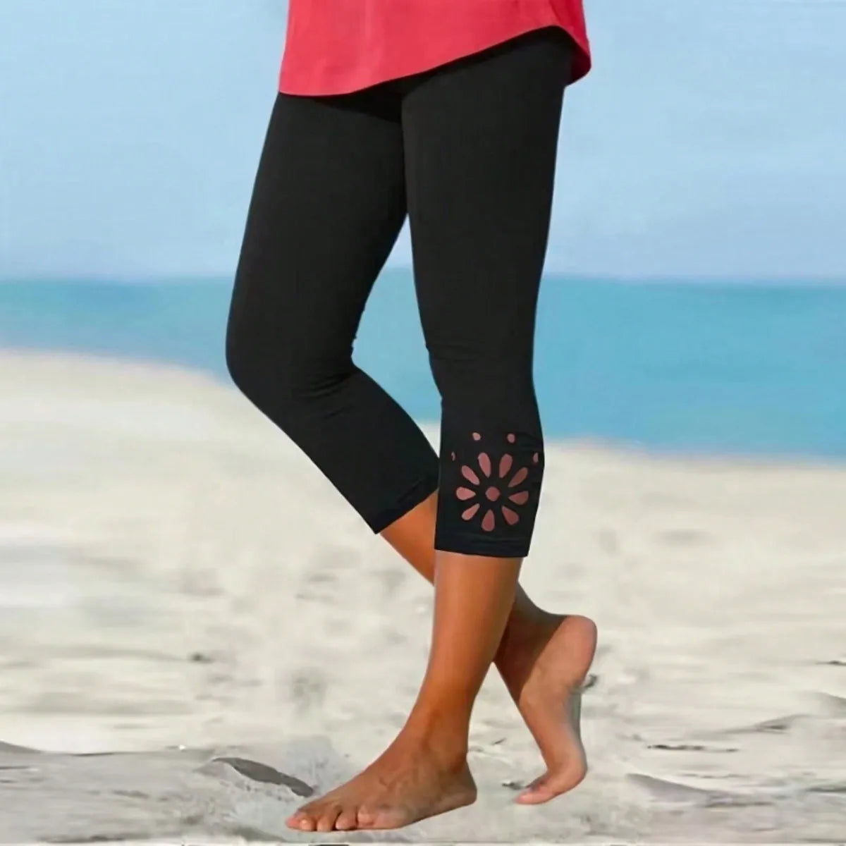 Women's Spring/Summer Stretchy Capri Yoga Leggings - Soft Fabric Workout Tights with Prints for Gym, Running & Pilates
