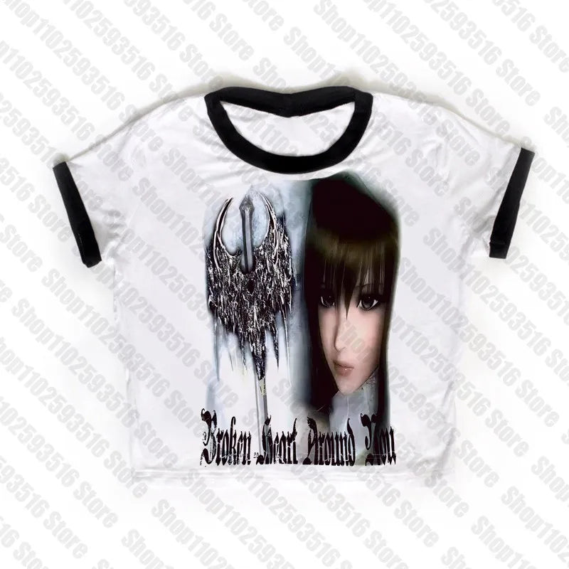 Woman T-shirts Baby Tees Y2k Clothes Women Crop Top Women 90s Clothes Vintage Female Clothing Trashy Y2k 2000s Tops Gothic Kpop