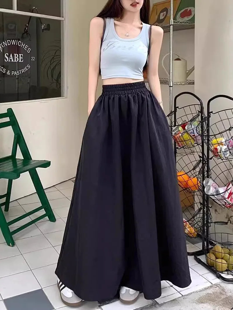 Workwear Halflength Skirt for Women Summer Loose High Waist Covering Crotch Student Dropping Feeling A-line Hundred 58ON