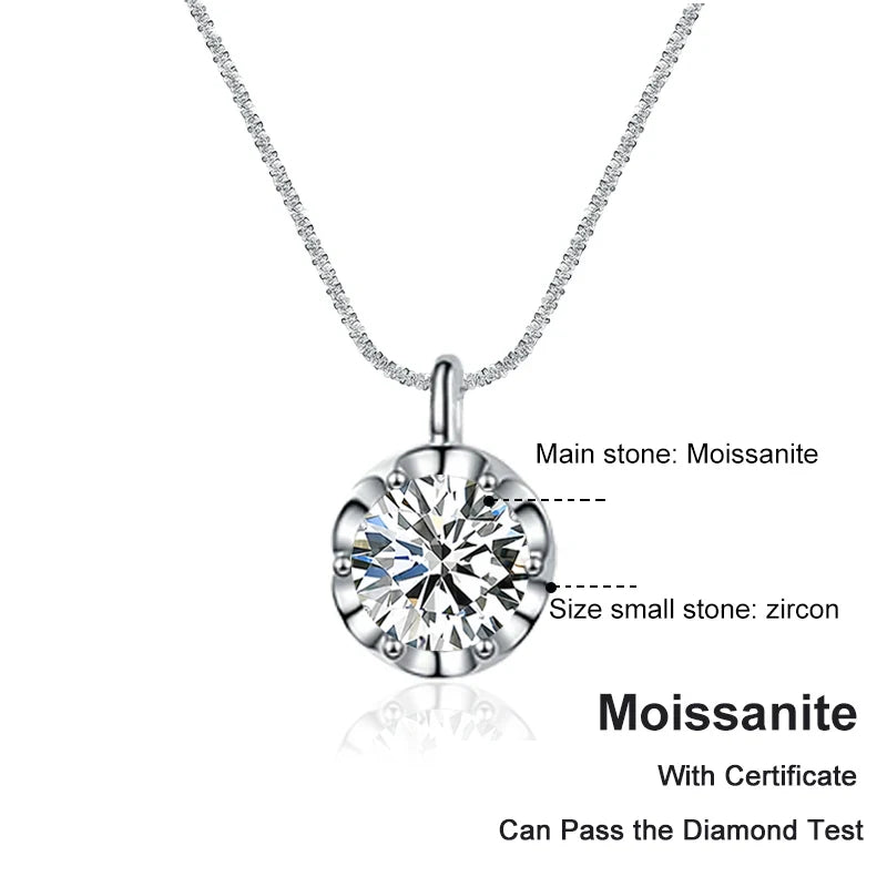 Tezzc 2CT Real Moissanite Pendants Necklaces for Women Party Wedding 925 Sterling Silver Diamond Fine Jewelry Wholesale