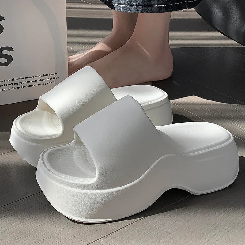YNPO Solid Color EVA Platform Slippers Women Thick Sole Non Slip Beach Slides Sandals Lady Summer Soft Sole Wedge Heel Slipper