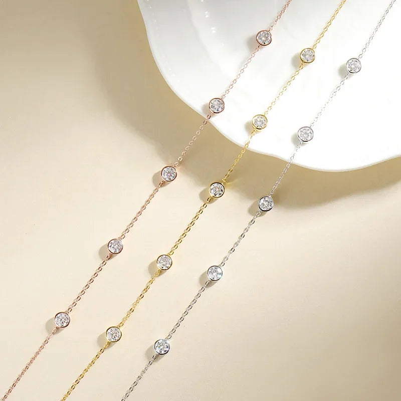 Smyoue Bubble Each 5mm All Moissnaite Necklaces for Women Luxury Female Neck Chain 100% Sterling Silver S925 Fine Jewelry GRA
