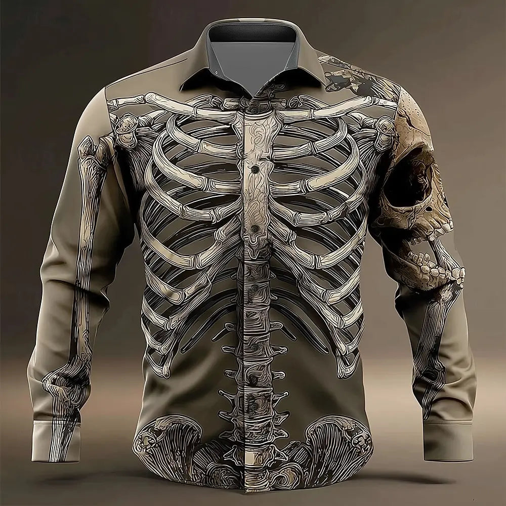 Vintage Distressed Skull Shirt Men Women Retro Long Sleeve Shirt Grunge Style 90s Punk Rock Gothic Top Loose Fit Casual Shirt