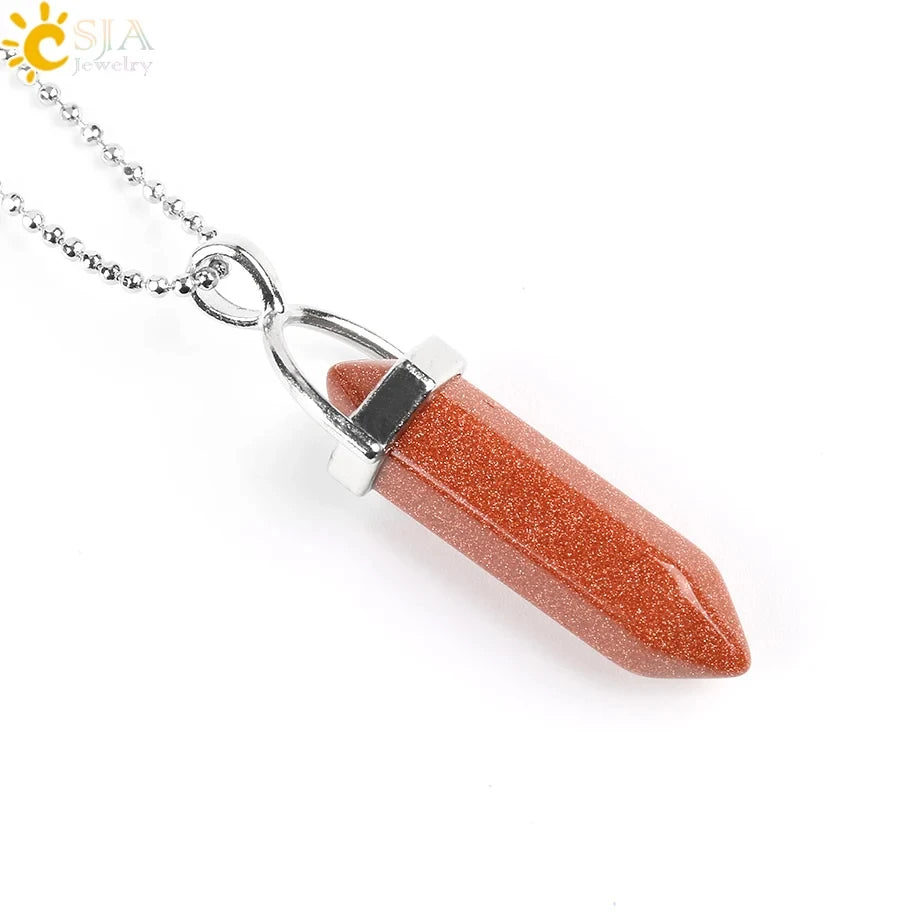 CSJA Hexagonal Bullet Crystal Necklaces Natural Gem Stone Quartz Necklace Pendant Chakra Amethysts Pink Quartz Lapis Lazuli G957