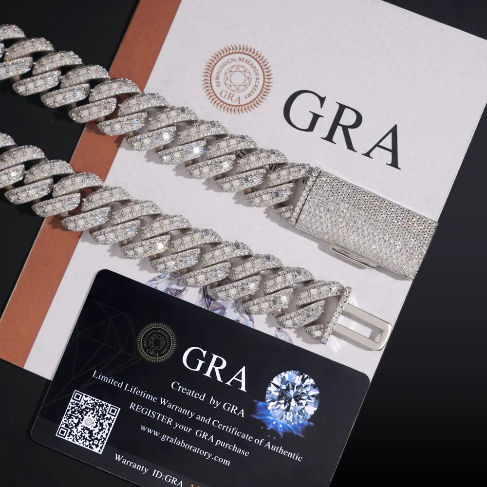 Wong Rain Hip Hop Rock 925 Sterling Silver VVS1 3EX D Real Moissanite Full Diamonds Gems 18 MM Cuban Chain Necklace Fine Jewelry