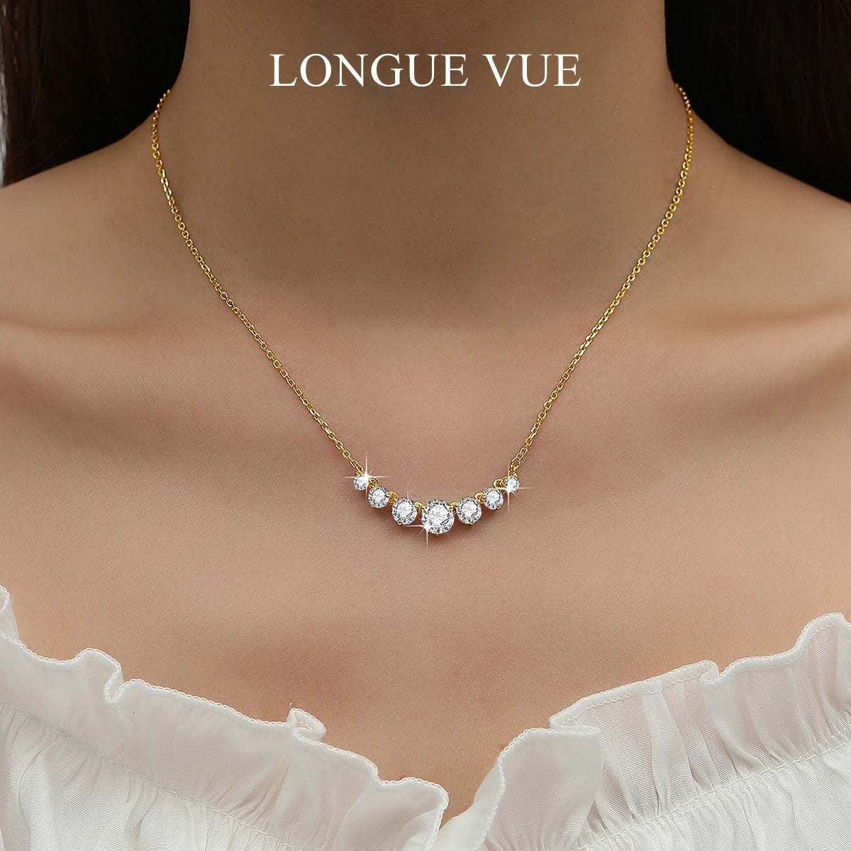 2.8 CTW Lab Grown Diamonds Necklaces for Women Solid 18K Yellow Gold Plated 925 Silver D VS1 Moissanite Clavicle Chain