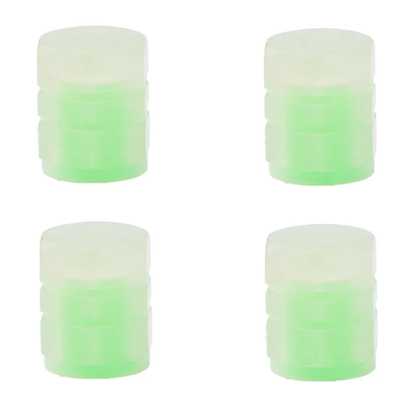 4 Universal Fluorescent Luminous Tire Valve Stem Covers Car Tire Valve Cap Green /Yellow/Blue/Red Fluorescent Powder