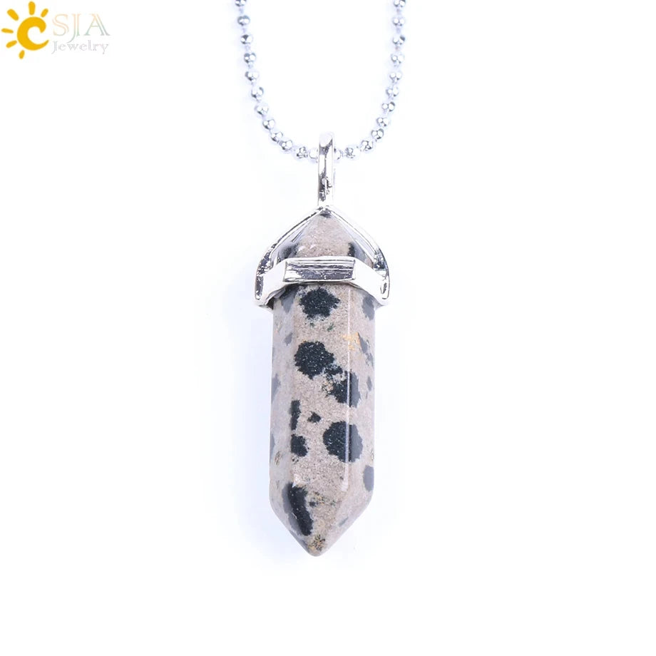 CSJA Hexagonal Bullet Crystal Necklaces Natural Gem Stone Quartz Necklace Pendant Chakra Amethysts Pink Quartz Lapis Lazuli G957