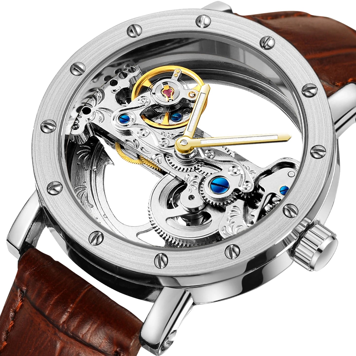 2024 Top Brand Luxury Steel Skeleton Tourbillon Automatic Watch Men Leather Mechanical Waterproof Luminous Elegant Wrist Clock