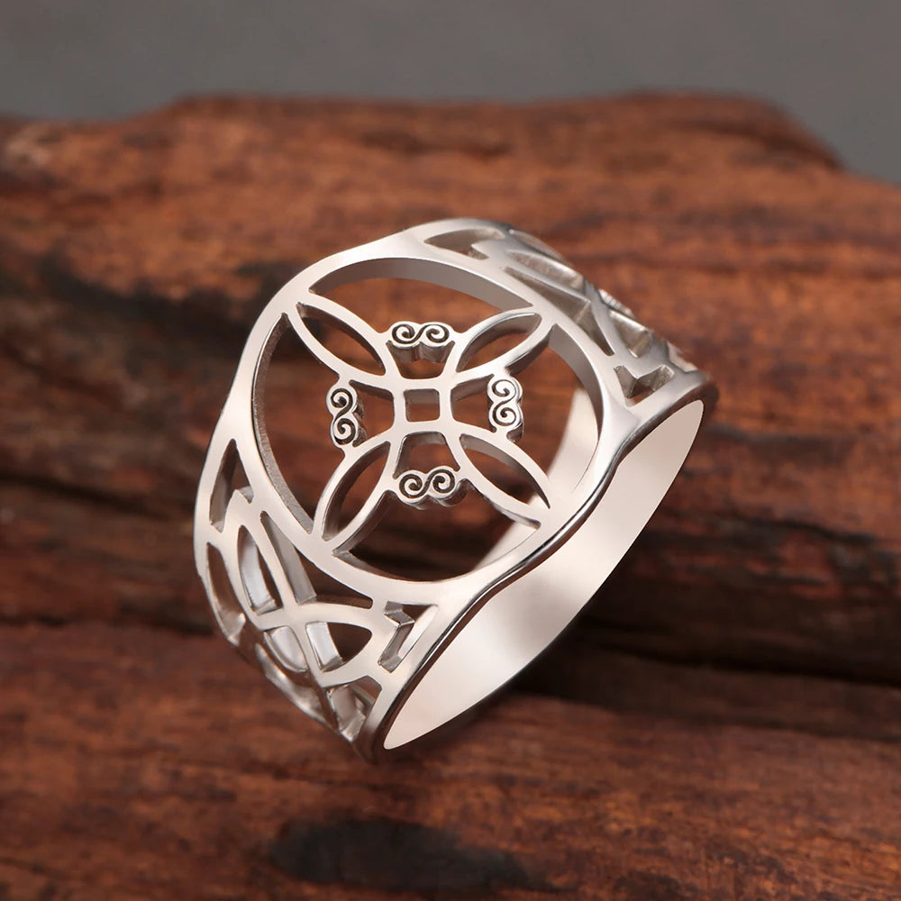 Witch Knot Stainless Steel Ring Wiccan Cross Celtics Knot Women Men Rings Witchcraft Good Luck Protection Amulet Birthday Gifts