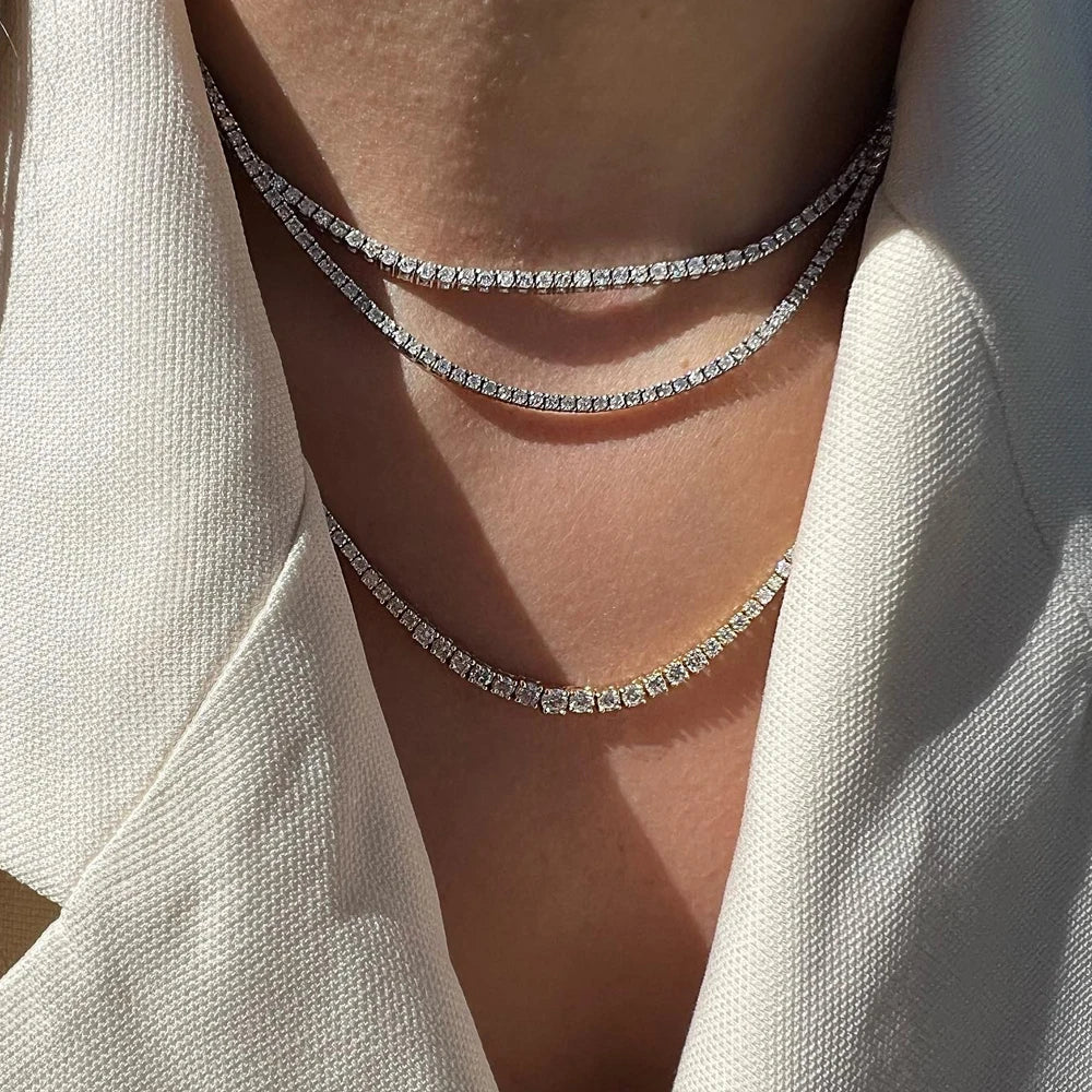 2.5-6.5mm Real Moissanite Tennis Necklace For Women Men D Color Lab Diamond S925 Silver Neck Chain Jewelry With GRA Certificate