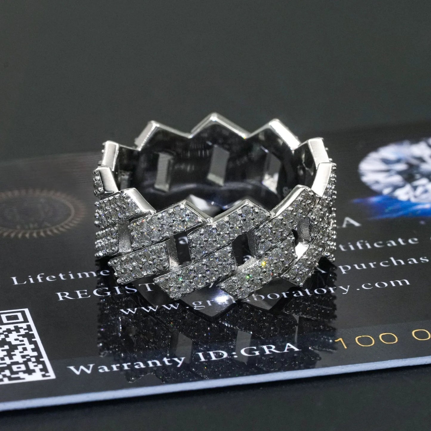 Gra Certified Full Moissanite Diamond Cuban Rings for Men Women 100% 925 Sterling Silver Hip Hop Double Row Eternity Band Ring