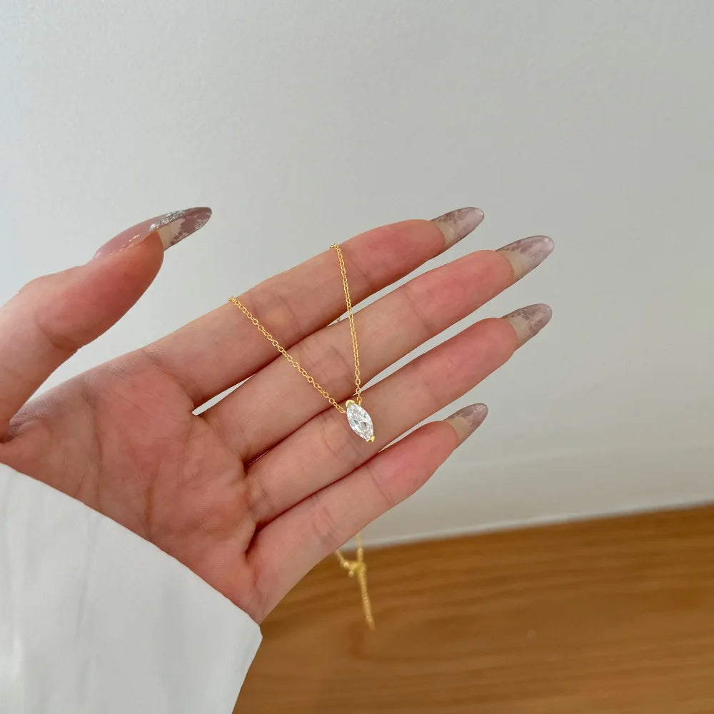 1CT Marquise Moissanite Pendant Neckalce 925 Sterling Silver Plated Gold Water Drop Diamond Necklaces Certified For Women Daily