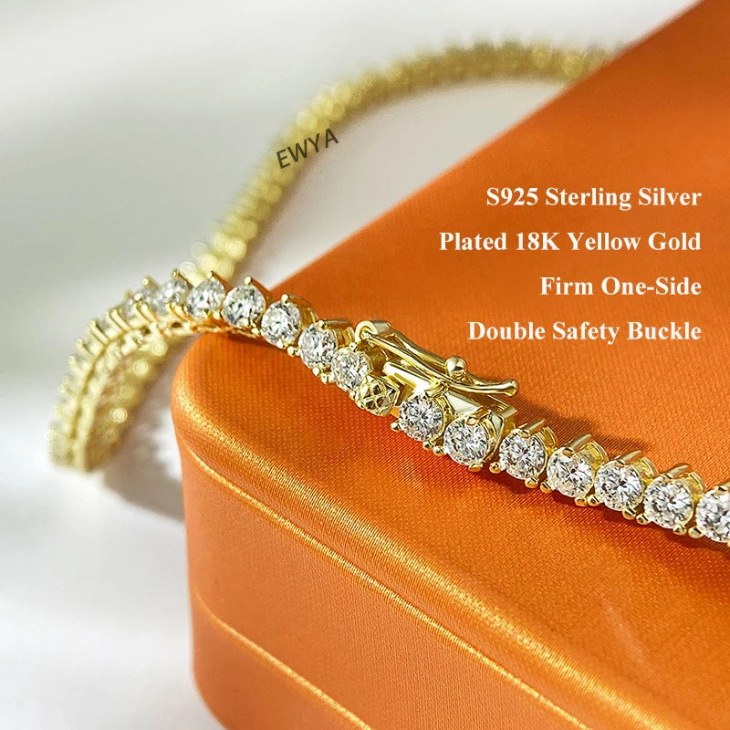 EWYA 3 Claw 0.4CT Gradient Full D Color VVS Moissanite Tennis Necklace for Women 925 Silver Plated 18k GRA Certified Neck Chain