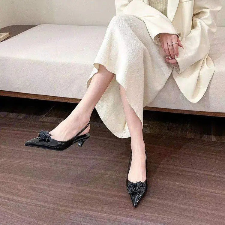 Women Sandals ,Spring Summer 2024 Spring New Pointy Flower Sandals, Fashion Mid-heel Back Empty Women's Single Shoes, Shoes