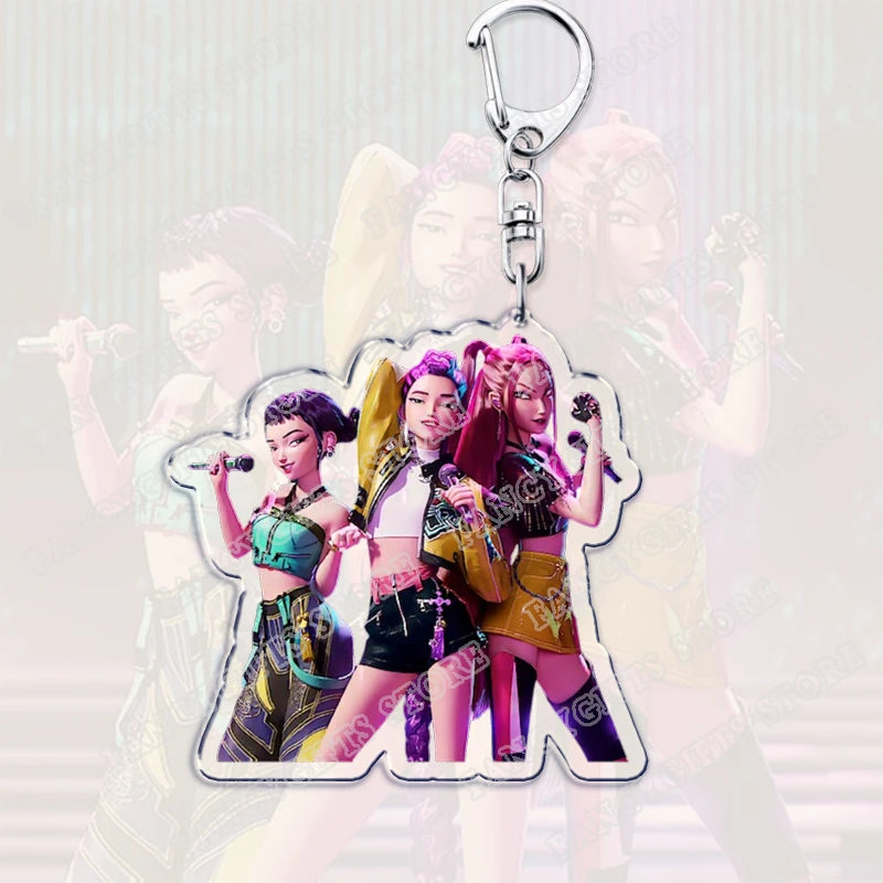 Popular Kpop Demon Hunters Huntrix Saja Boys Keychains for Accessories Jewelry Rumi Zoey Jinu Derpy Tiger Keyrings Fans Gifts