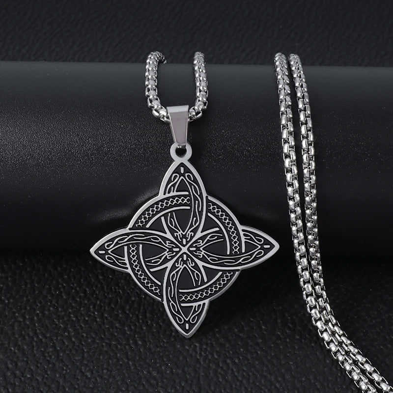 Witch Knot Necklace Stainless Steel Magic Knot Pagan Witchcraft Symbols Pendant Celtic Knot Necklace Jewelry Gifts for Women
