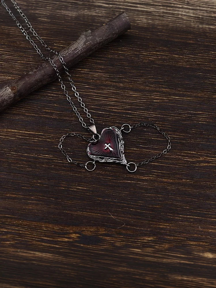 ゴシッククロスハートチェーンネックレス レディース ファッション ペイガン ウィッチクラフト ジュエリー アクセサリー ギフト ペンダント チョーカー