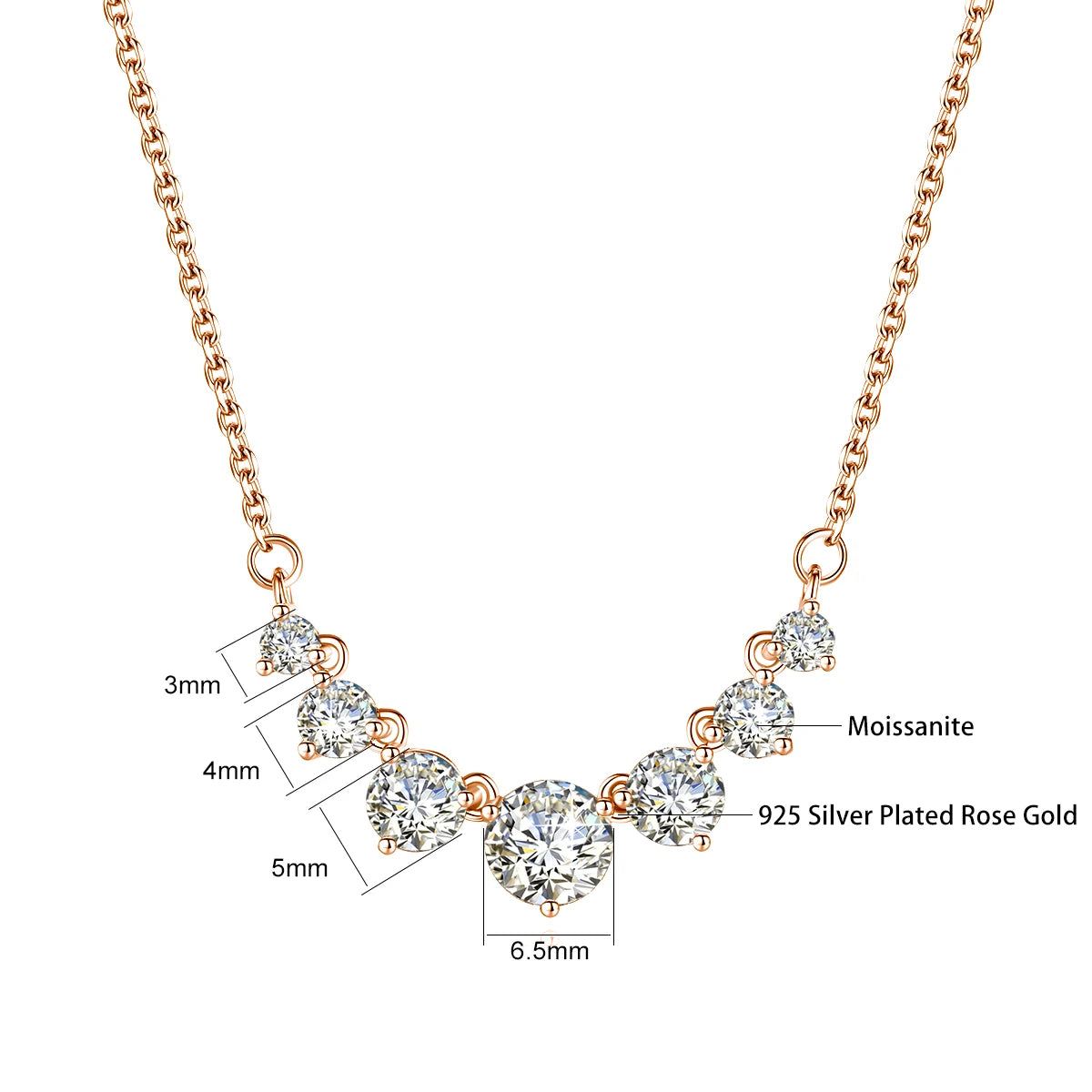 2.8 CTW Lab Grown Diamonds Necklaces for Women Solid 18K Yellow Gold Plated 925 Silver D VS1 Moissanite Clavicle Chain
